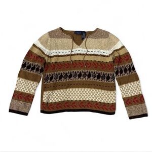 Liz Claiborne Vtg Y2K Boho Patterned Striped Sweater